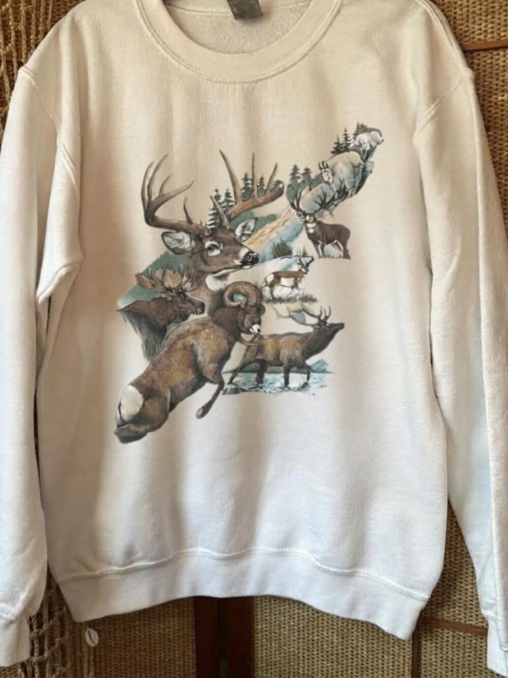Gildan White A Reindeer In A Snowy Mountain Graphic Tee